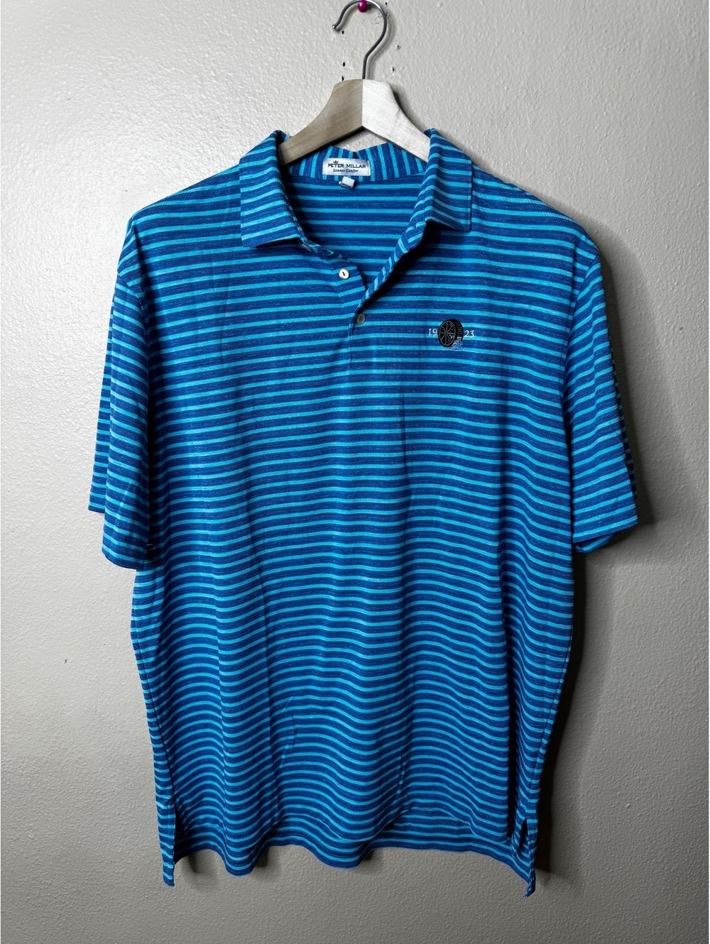 Peter Millar Summer Comfort Men’s Blue Striped Golf Polo Shirt XL